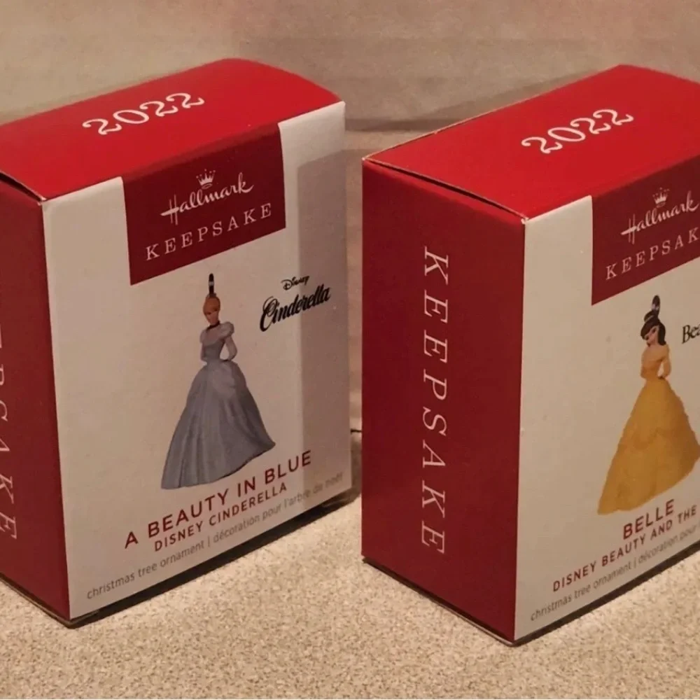 2022 Hallmark Mini Disney Princess Ornaments Cinderella and Belle Set of 2 NEW